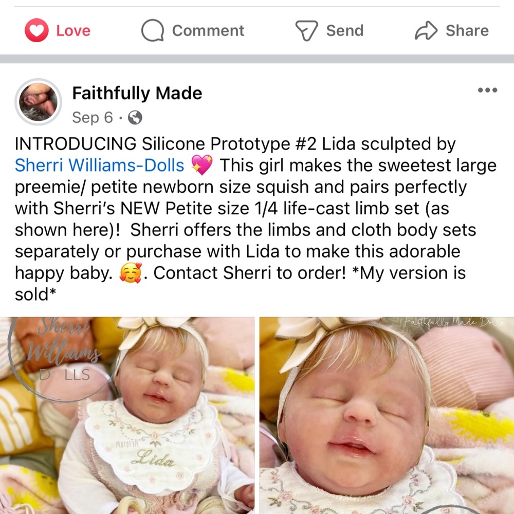 Silicone realistic doll art. She comes with lots of extras.